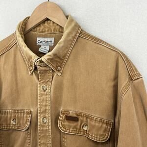 CARHARTT Shirt Mens XL S09 Oakman Work Utility Sandstone Twill Cotton Wash Brown